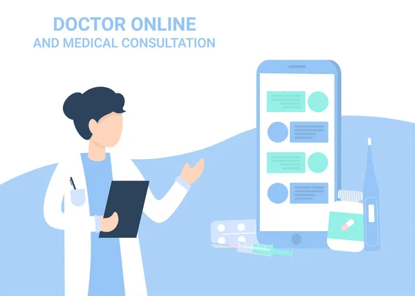 Doktor kadın ve telefon. Tıbbi danışmanlık. — Stok Vektör