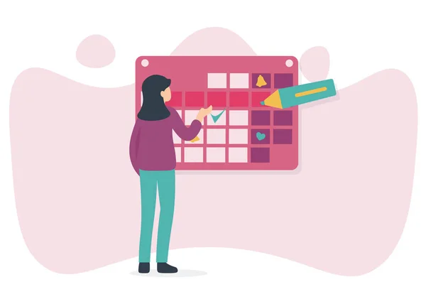 Vrouw en kalender, marker — Stockvector