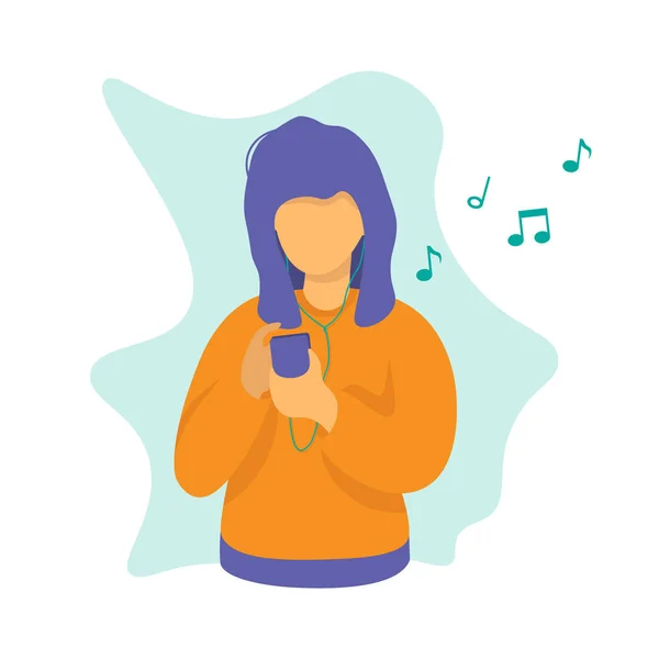 Vrouw met telefoon muziek concept ontwerp — Stockvector