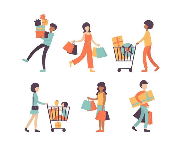 Compras conjunto de personas — Vector de stock