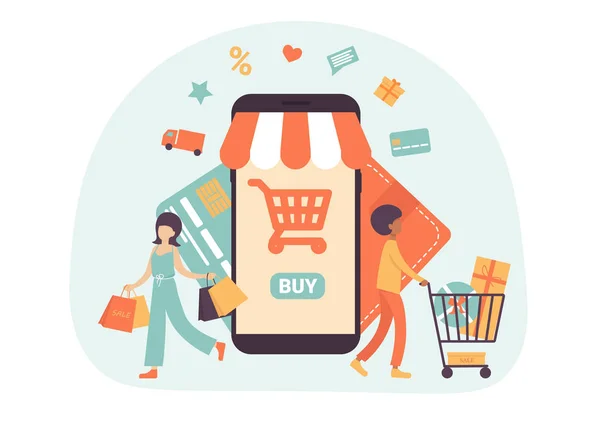 Shopping phone, partmone, carte, icônes — Image vectorielle