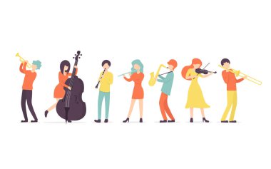 klarnet, saksafon, trompet, flüt, trombon, keman, kontrbas