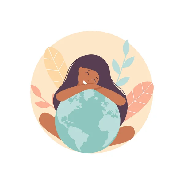 Woman hugs planet — Stock Vector