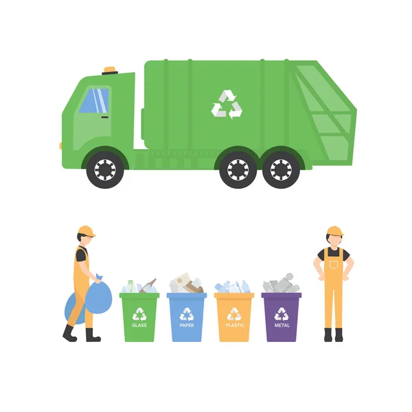 Garbage car, sorting waste — Stock Vector