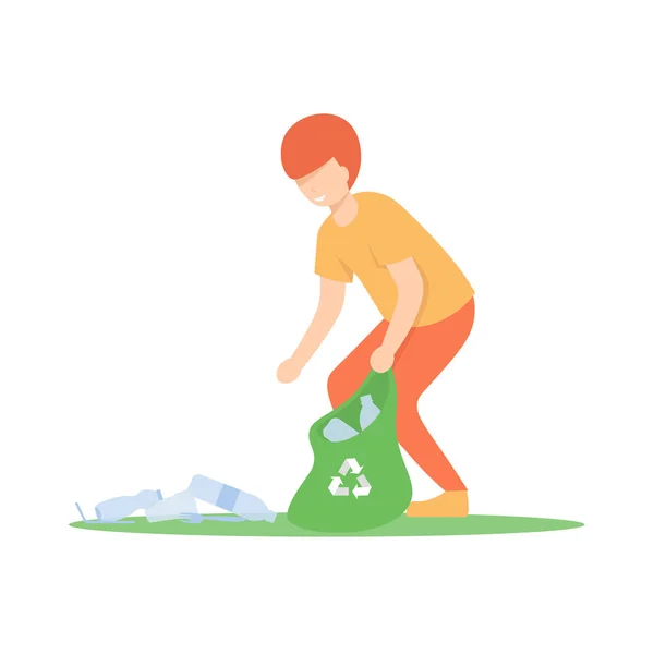 Guy picks up trash — Stock Vector