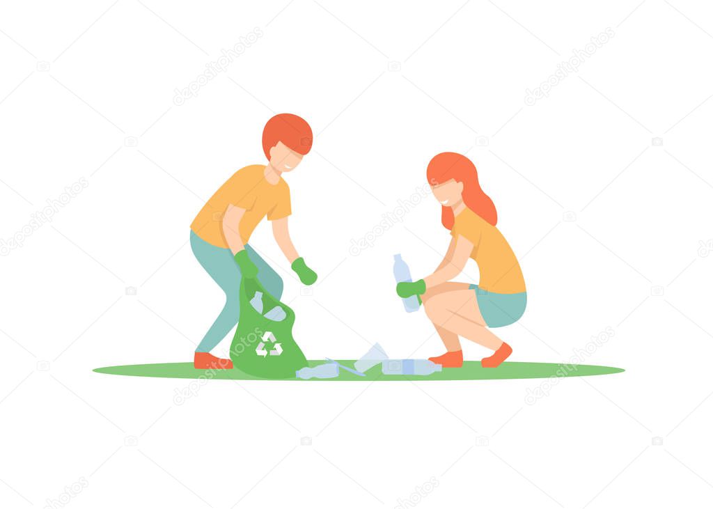 guy and girl sort garbage