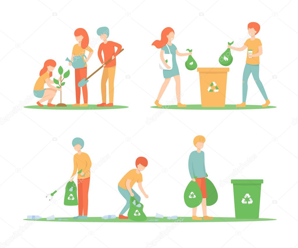 set people clean up the trash and plant a tree
