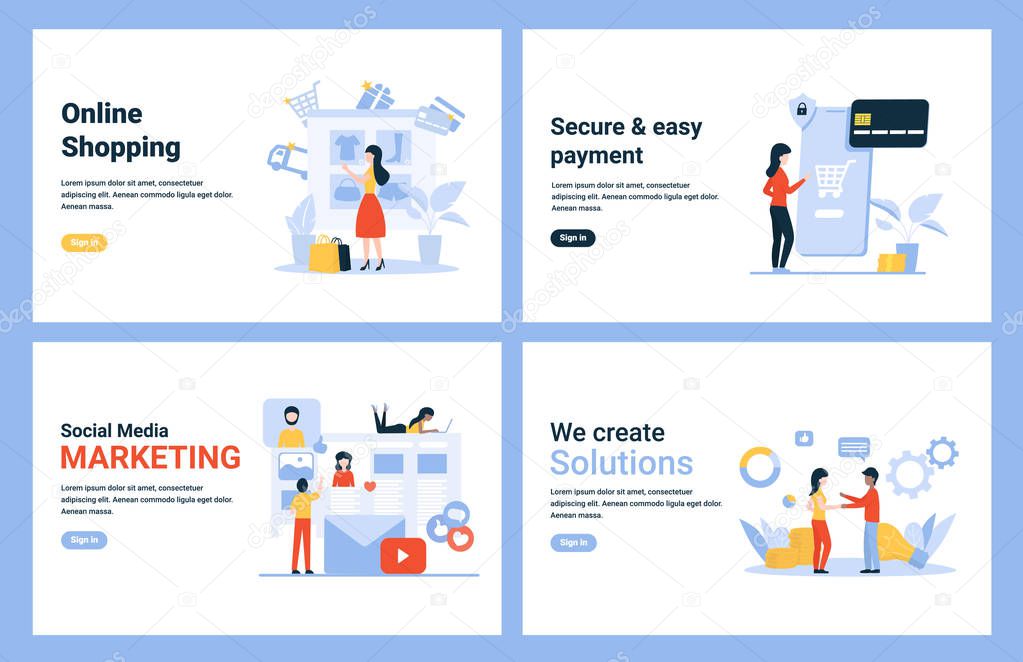 set shopping, marketing concept pages