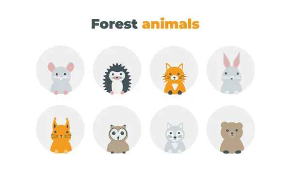 Animais da floresta ícones planos —  Vetores de Stock