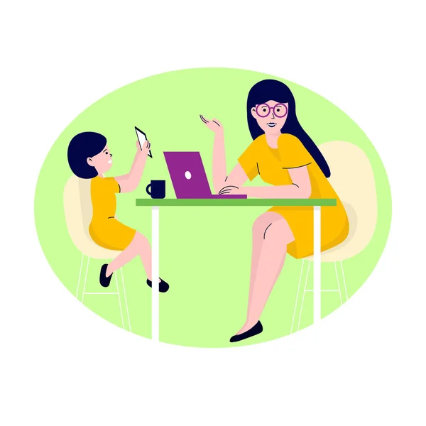 Madre freelancer e hija — Vector de stock