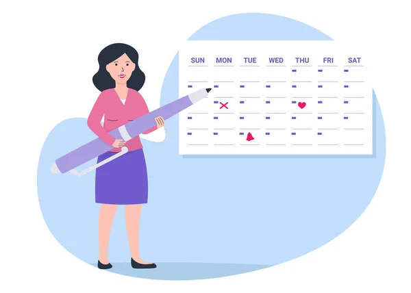 Pen en kalender van de vrouw — Stockvector