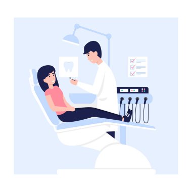 Klinikteki dişçi erkek ve kadın hasta