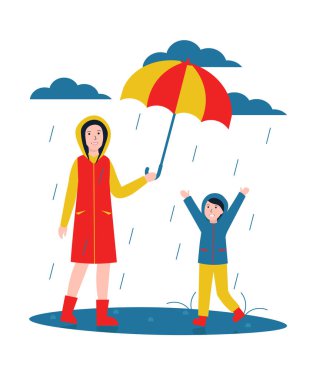 mom and daughter in the rain, umbrella clipart