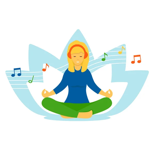 Meditazione musica donna personaggio — Vettoriale Stock