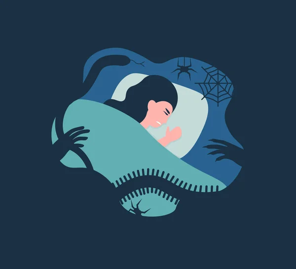 Pesadillas mujer en la cama — Vector de stock