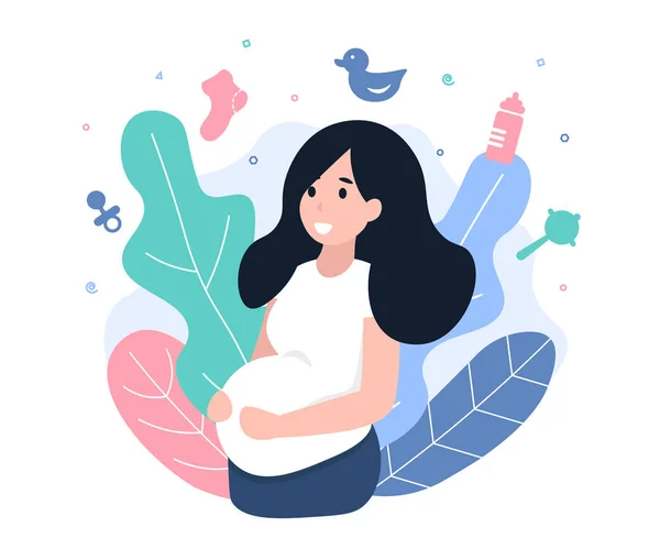 Pregnant girl and icons — Stock Vector
