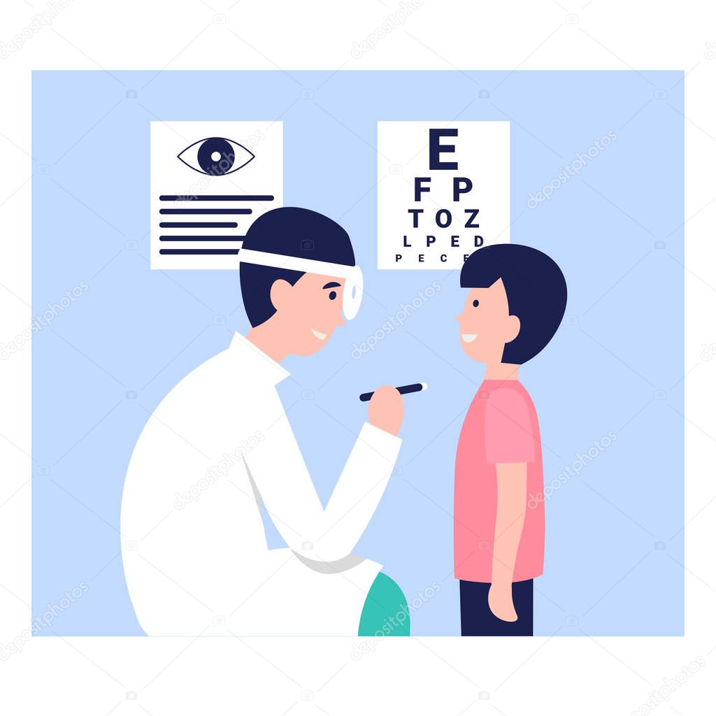 ophthalmologist man and patient child boy