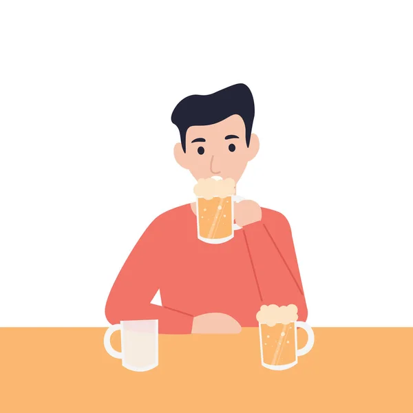 Homem Bebe Cerveja Bar Desenho Animado Vetorial Plano Ilustração Moderna —  Vetores de Stock