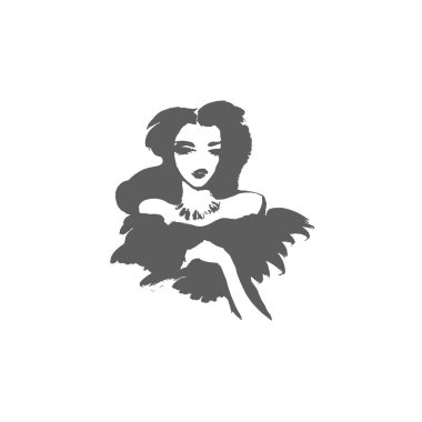 Vektör kız. Zarif bayan. Moda kadınlar. Modaya uygun bir tasarım kroki tarzı, kış elbiseleri el çekilmiş kız. Moda illüstrasyon. Kürk paltolu güzel kız.