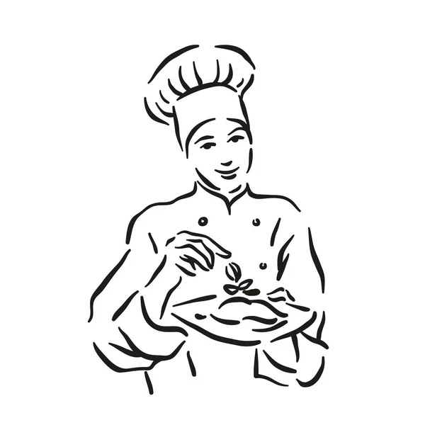 Ilustração vetorial monocromática de chef whiskered isolado sobre fundo branco — Vetor de Stock