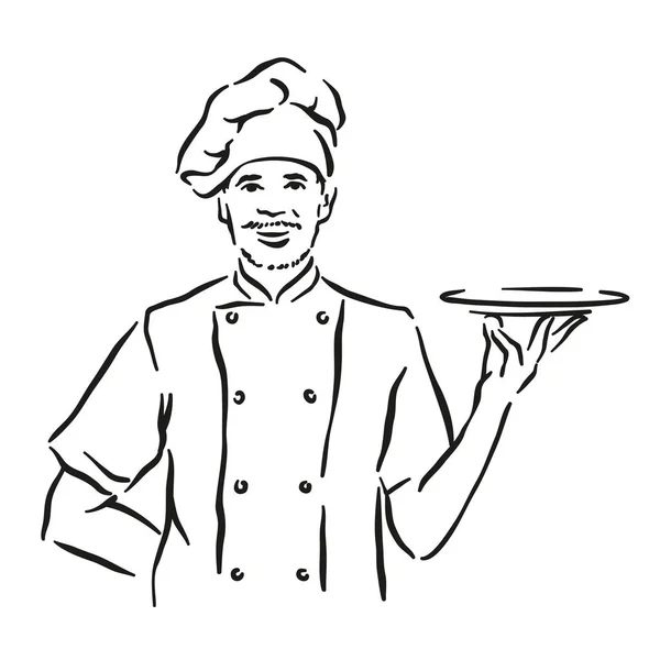 Ilustração vetorial monocromática de chef whiskered isolado sobre fundo branco —  Vetores de Stock
