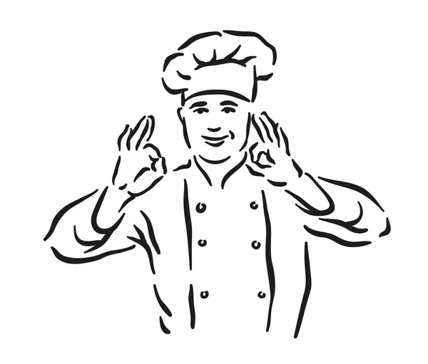 Ilustración vectorial monocromática de chef bigotudo aislado sobre fondo blanco — Vector de stock