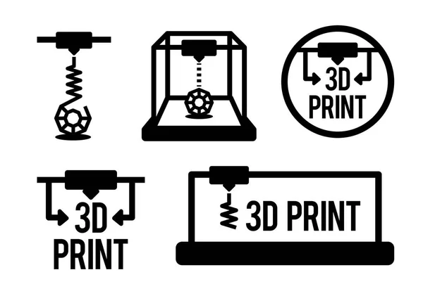 Ilustração vetorial do processo de impressão 3d na cor preta isolada sobre fundo vhite — Vetor de Stock