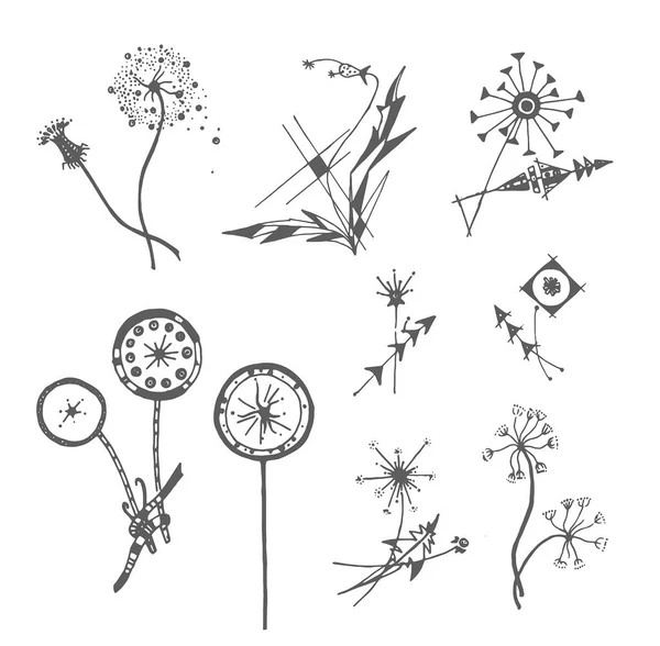 白い背景の上のタンポポの花のイラストの手描きのスケッチをベクトルします。 — ストックベクタ