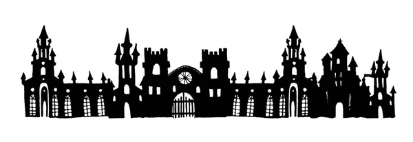 Autêntico castelo torre desenhado à mão vetor silhueta ilustração — Vetor de Stock