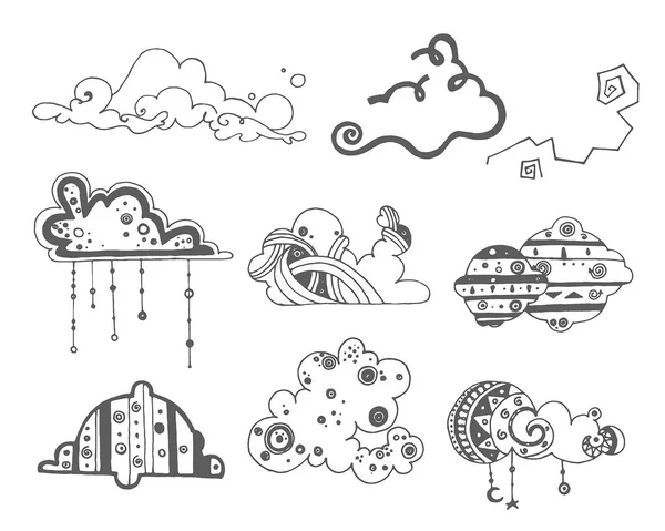 Vettore Schizzo disegnato a mano di nuvole astratte illustrazione su sfondo bianco — Vettoriale Stock