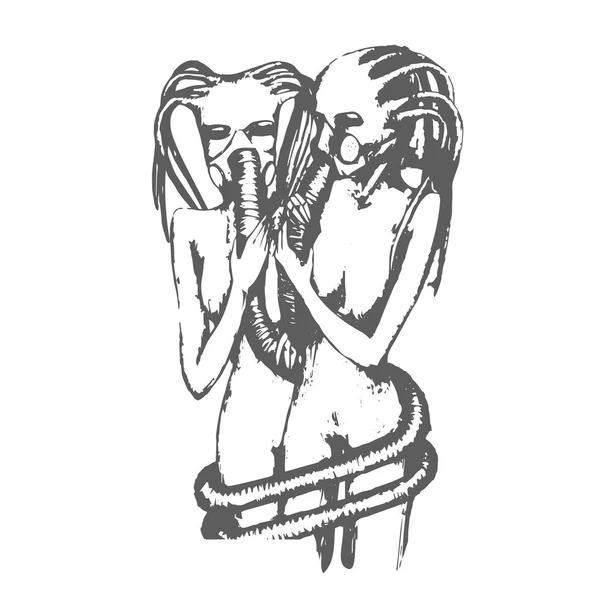 Vektor Hand ritad skiss av cyberpunk girl illustration på vit bakgrund — Stock vektor