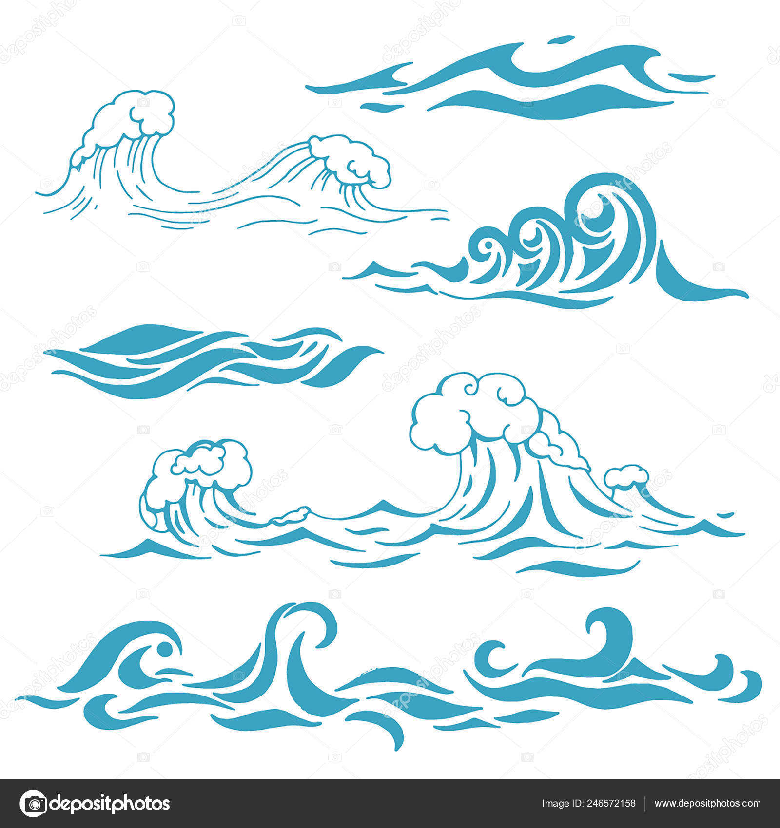 Vector hand drawn illustration of wave silhouette on white background