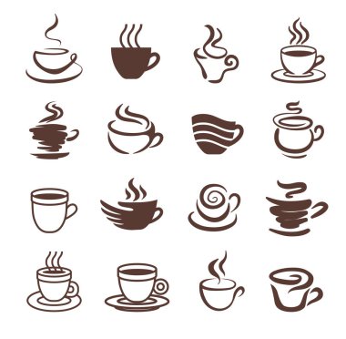 Kahve logo vektör illüstrasyon kavramı. Kahverengi bej renkli arka plan üzerinde
