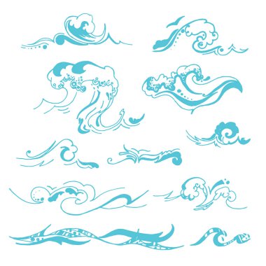 Vektör el dalga silueti beyaz zemin üzerine çizilen illüstrasyon.