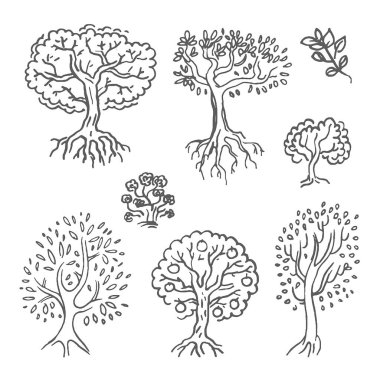 El çizilmiş kroki beyaz arka plan üzerinde ağaç illüstrasyon vektör