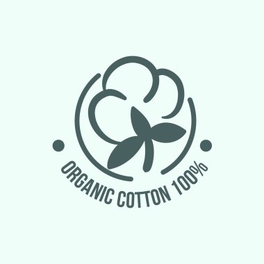 Doğal organik pamuk, saf pamuk vektör etiketleri ayarlama. El çekilmiş, tipografik tarzı simgeleri veya rozetleri, çıkartmalar, işaretler. İzole beyaz arka plan