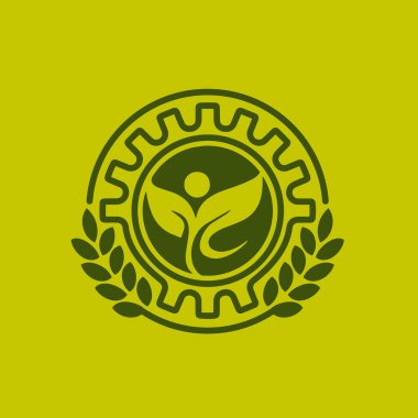 Tarımsal teknoloji logo vektör illüstrasyon kavramı. Renk arka plan üstünde kutsal kişilerin resmi