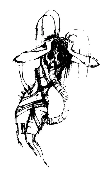 Vector Dibujo dibujado a mano de la ilustración chica cyberpunk sobre fondo blanco — Vector de stock