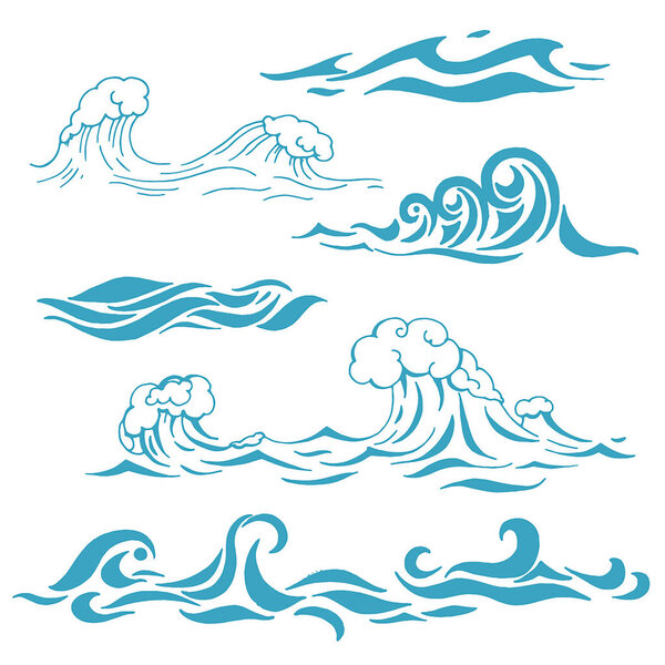 Vector hand drawn illustration of wave silhouette on white background. — Stock Vector