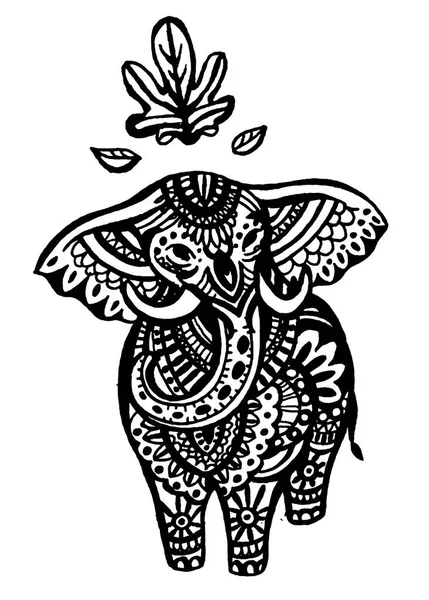 Символ Ручной Рисунок Слона. Векторная обработка анимированного слона в стиле Trendy — стоковый вектор