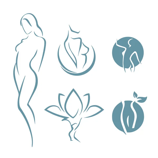 Kadın fitness logo simge. Spor, sağlık, spa, yoga, güzellik vektör logosu. Kadın siluet logosunu görmeniz gerekir. Diyet logosunu görmeniz gerekir. Spa salonu logosu