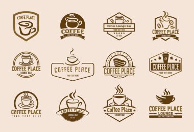 Kahve logo vektör illüstrasyon kavramı. Kahverengi bej renkli arka plan üzerinde