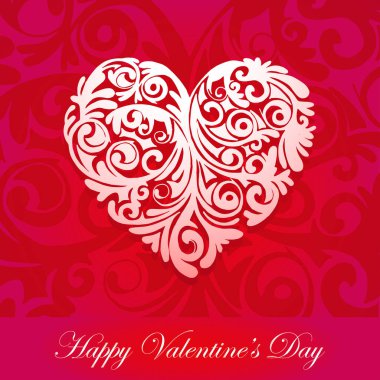Mutlu Sevgililer günü tipografik yazı pembe arka plan ile beyaz kalp vektör çizim üzerinde 