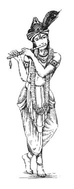 Lord Krishna flüt oynarken arka plan tebrik Hint festival mutlu Janmashtami tatil vektör çizim 
