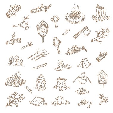 El çizilmiş kroki wh üzerinde kamp illüstrasyon vektör