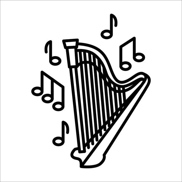 Vector illustratie concept van dwarsfluit Harp muziekinstrument. Zwart op witte achtergrond — Stockvector
