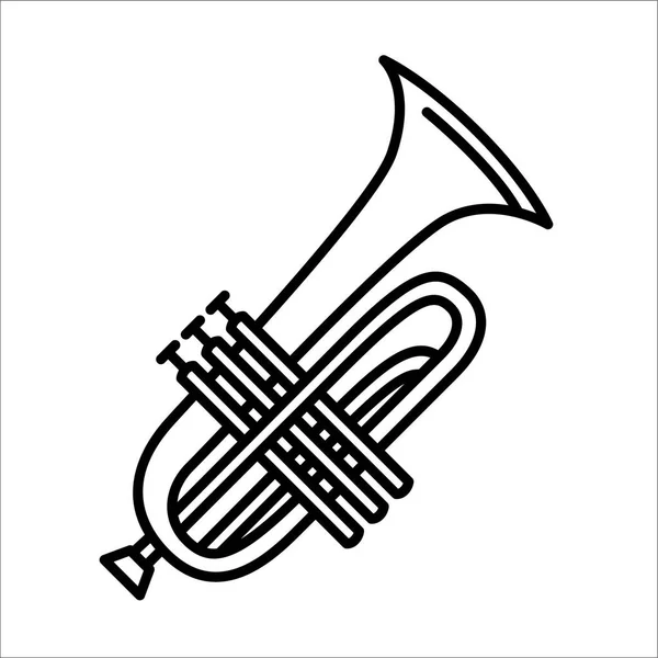 Concepto de ilustración vectorial del instrumento de música de trompeta. Negro sobre fondo blanco — Vector de stock