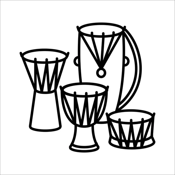 Tamburi etnici icona dello strumento musicale e illustrazione vettoriale — Vettoriale Stock
