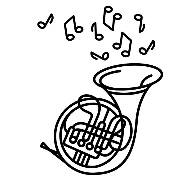 Vektor illustration begreppet valthorn musik instrumenterar. Svart på vit bakgrund — Stock vektor