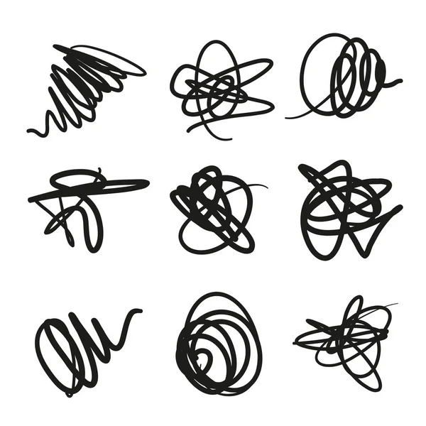 Set di macchie Scribble disegnato a mano in penna, elementi di design logo vettoriale — Vettoriale Stock